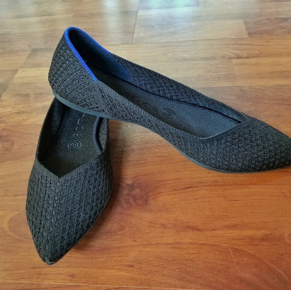 Rothy's black honeycomb pointed toe flat